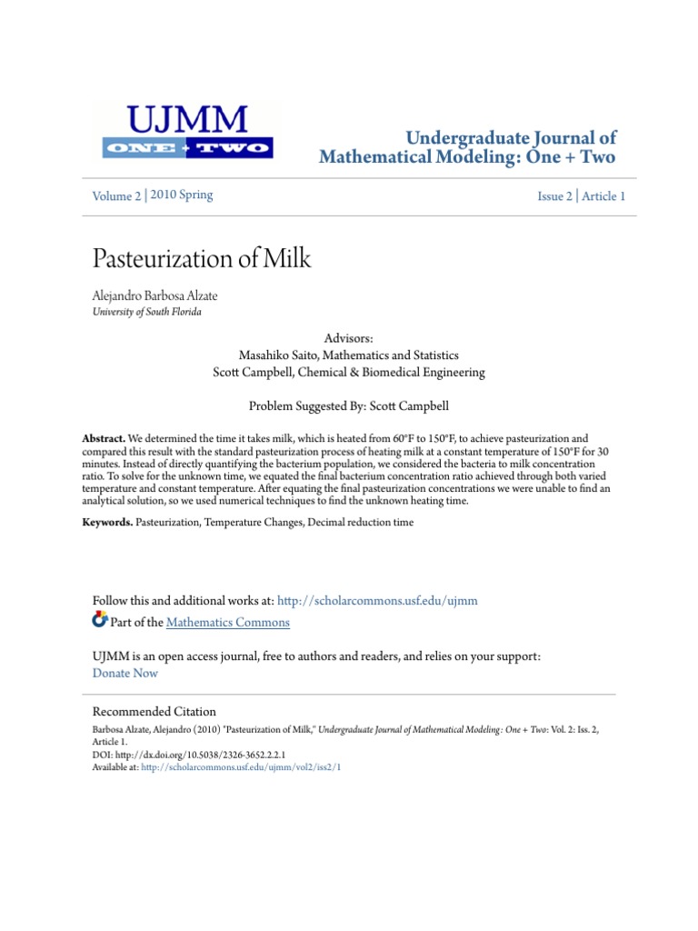 Pasteurization Process for Milk | PDF | Temperature | Equations