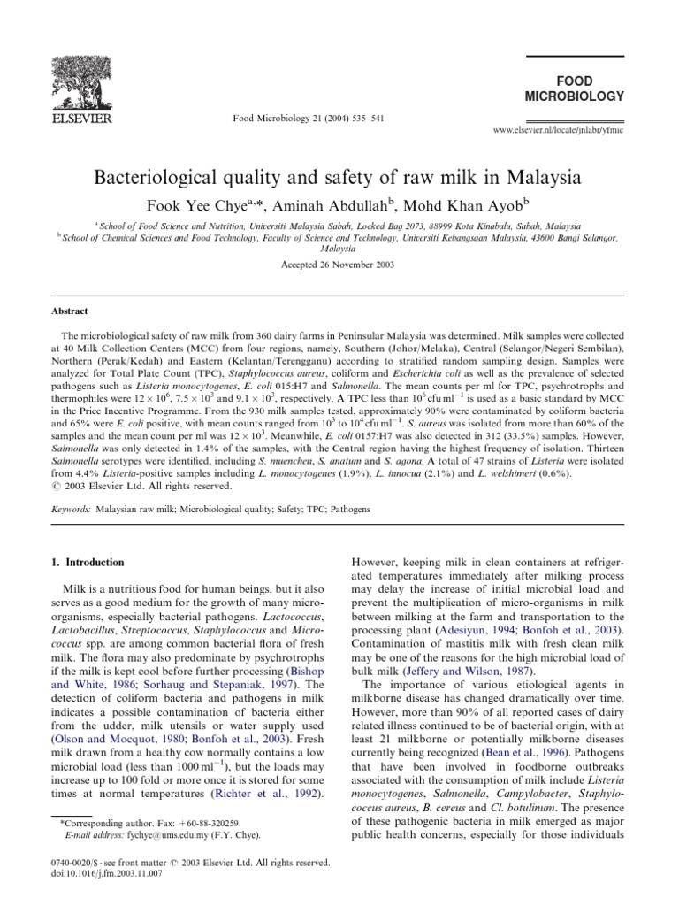 Chye_Bacteriological Analysis of Milk Milk Dairy