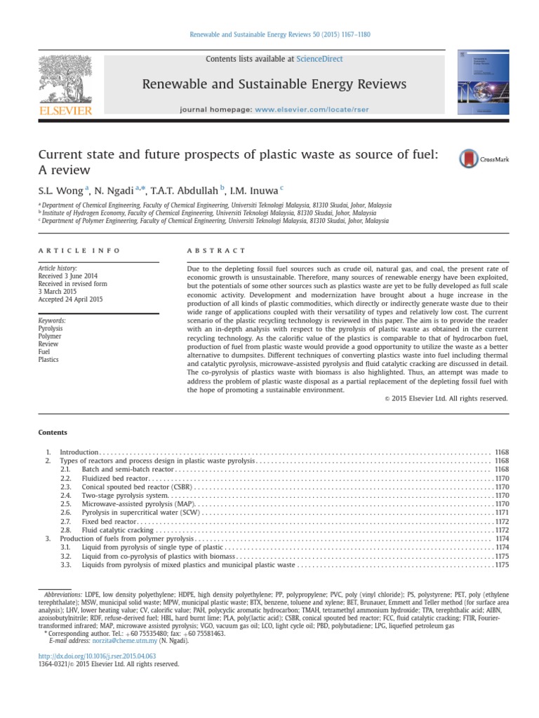 Current State and Future Prospects of Plastic Waste As Source of Fuel ...