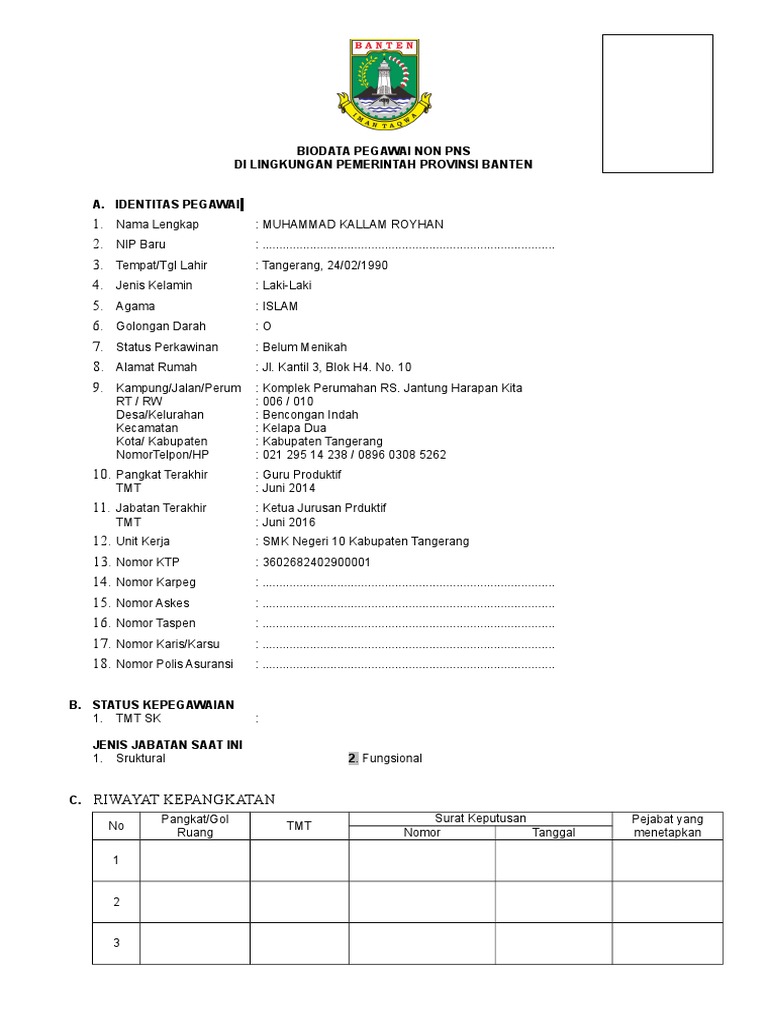 Format Biodata Guru-1 (7455) | PDF
