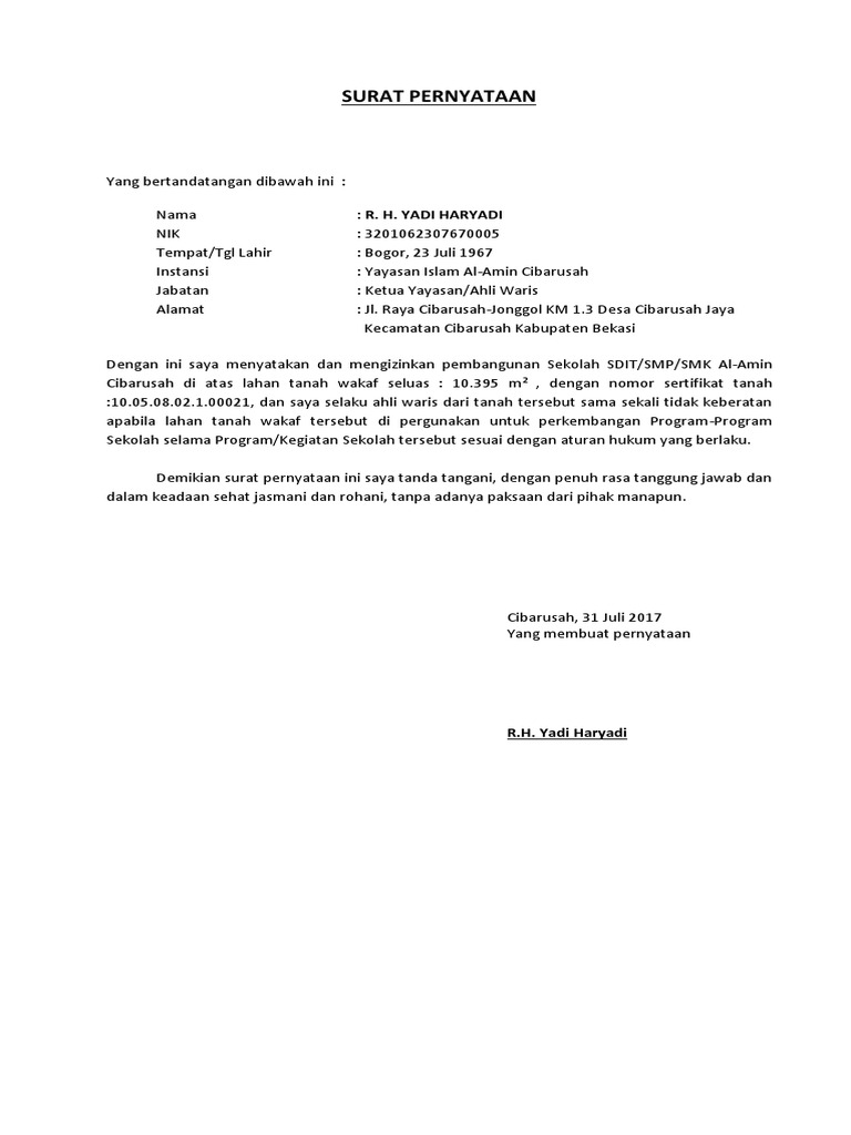Surat Pernyataan Ahli Waris Docx