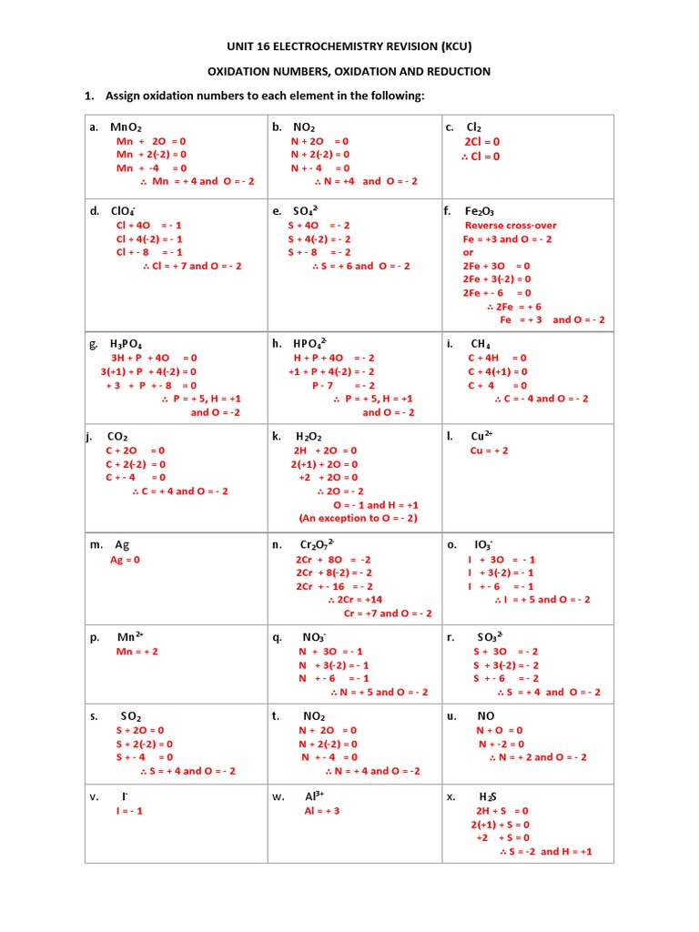 Unit 16 Electrochemistry Revision Answers | PDF | Redox | Electrochemistry