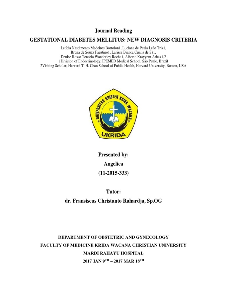 Journal Reading Gestational Diabetes Mellitus: New Diagnosis Criteria | PDF
