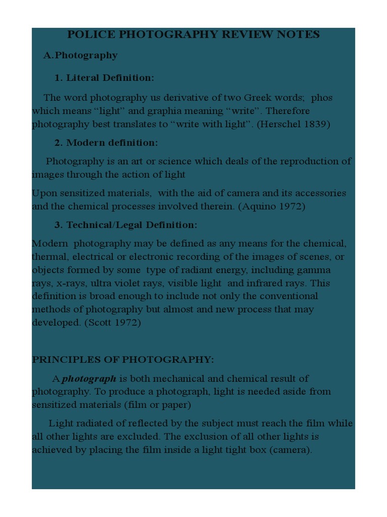 Police Photography Review Notes A.Photography 1. Literal Definition PDF Lens (Optics