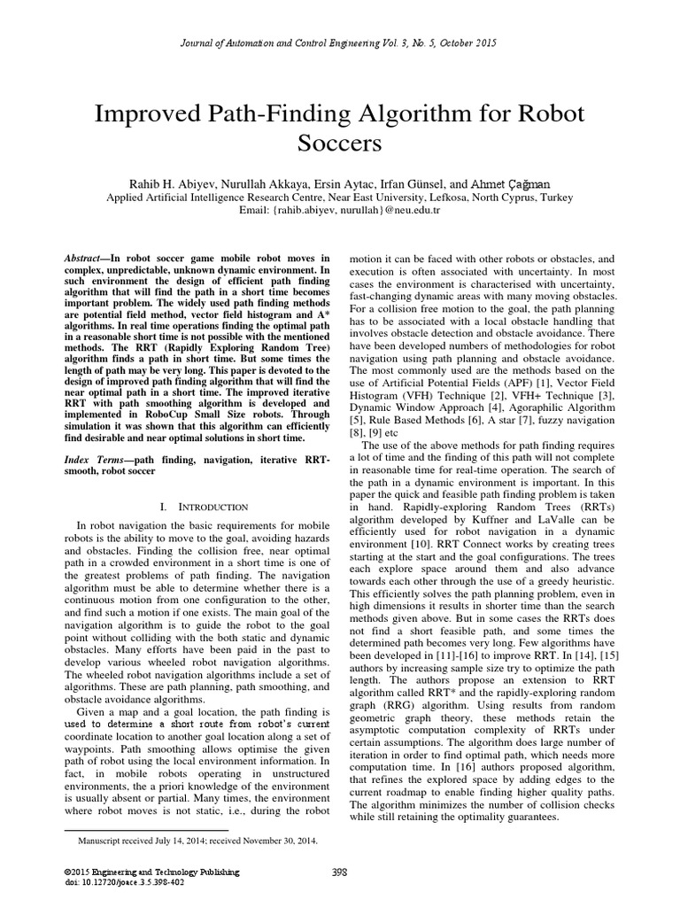 Improved Path-Finding Algorithm For Robot Soccers | PDF | Areas Of ...