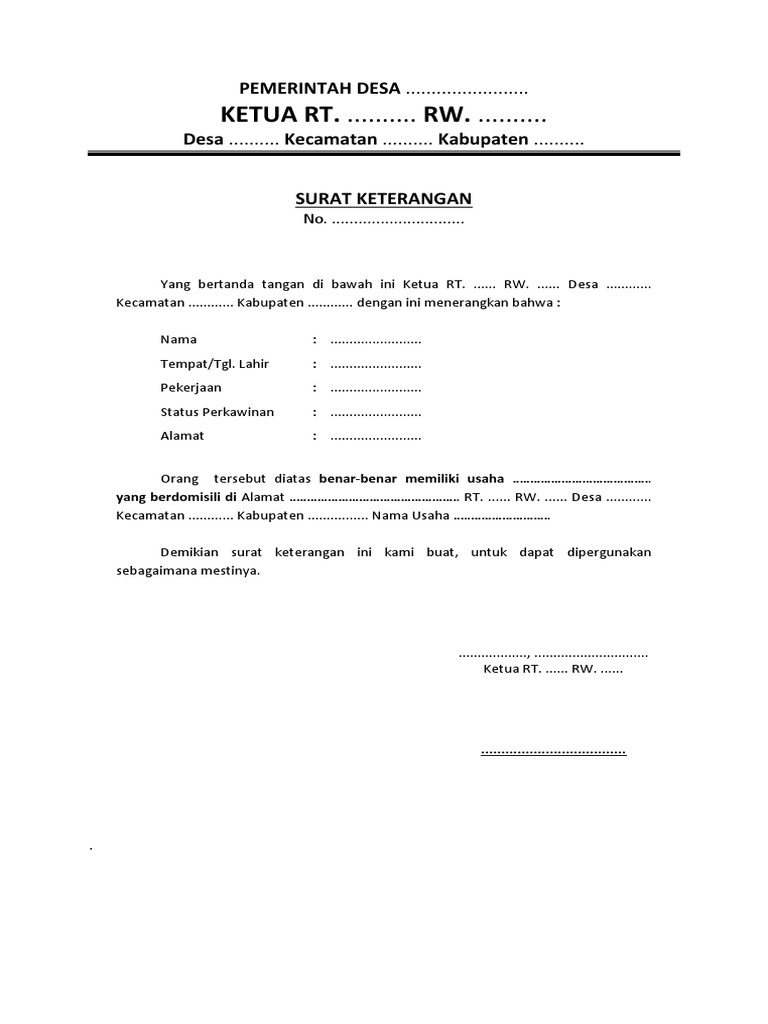 Contoh Surat Keterangan Usaha Dari Desa Pdf Nusagates