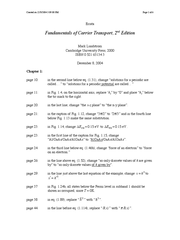 Fundamentals Of Carrier Transport 2 Edition E 0 15 Ev E 0 15 Ev