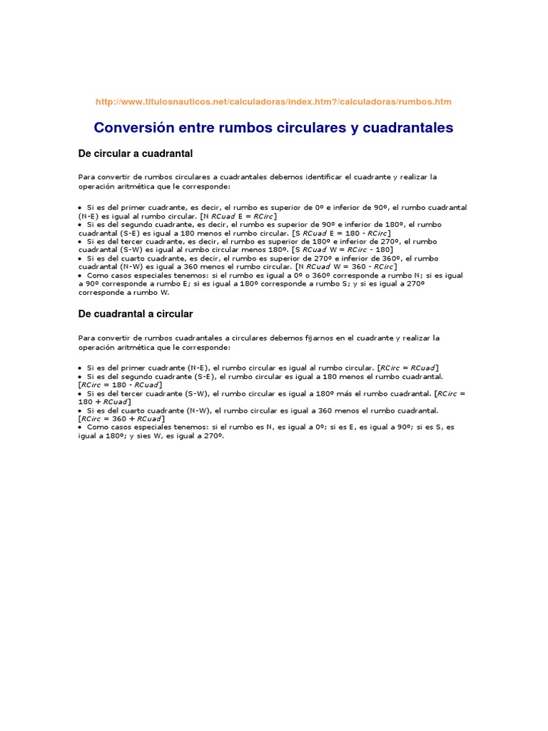 Conversión de Rumbos Cuadrantales y Circulares | PDF | Tecnología