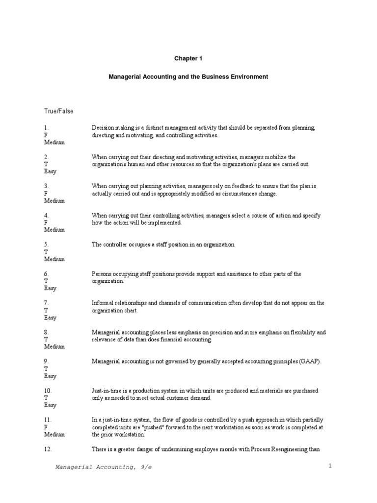 Managerial Accounting Test Bank Chapter 1 | PDF | Inventory ...