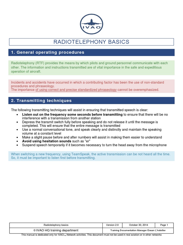 Radiotelephony Basics 1 General Operating Procedures Pdf Air