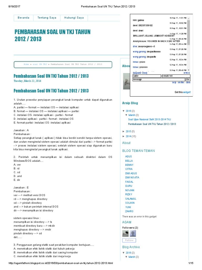 Soal Un Tkj 2016 2017 Dan Kunci Jawaban Pdf Guru Galeri