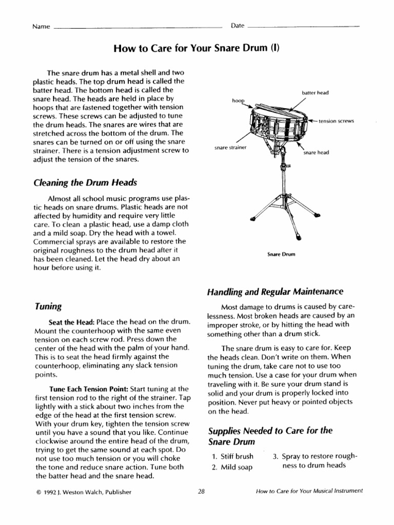How To Care For Your Snare Drum (L) Cleaning The Drum Heads PDF