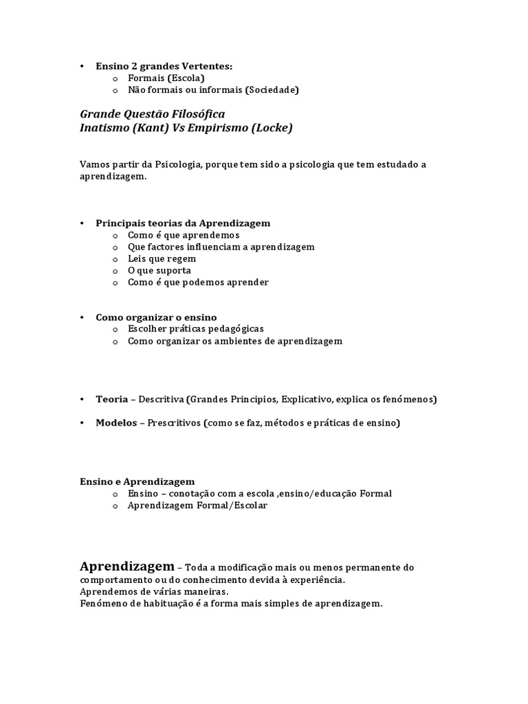 Teorias de Aprendizagem e Ensino | PDF | Aprendizado | Behaviorismo