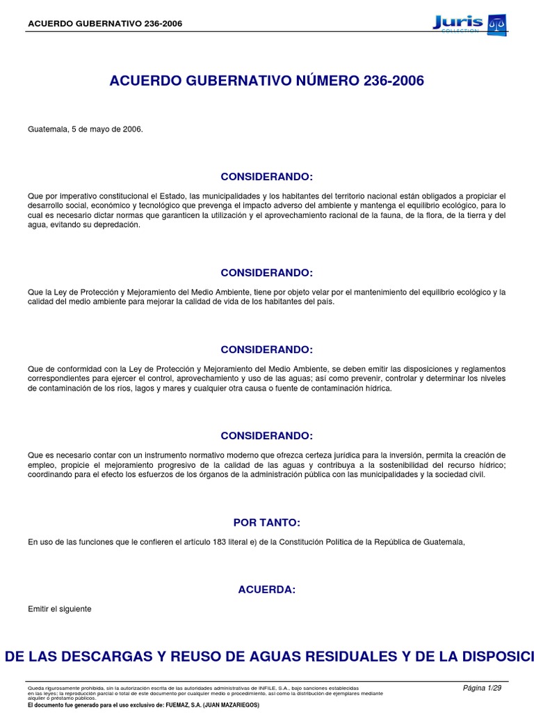 Reglamento de Aguas Residuales 236-2006 | PDF | Aguas residuales | Agua