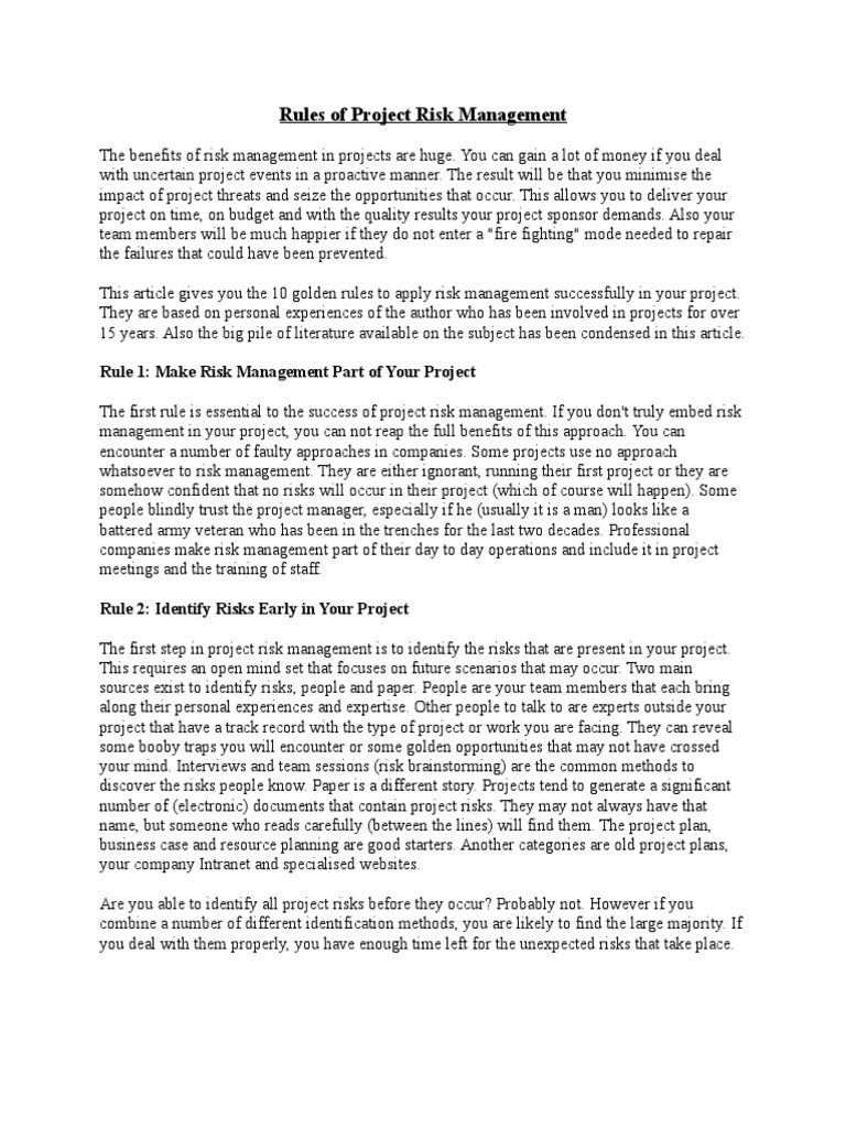 10 Essential Rules for Project Risk Management | PDF | Risk | Risk ...