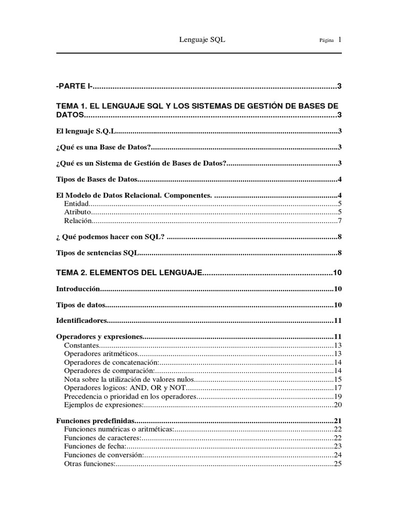 Introducción al Lenguaje SQL y Bases de Datos | PDF | SQL | Bases de datos