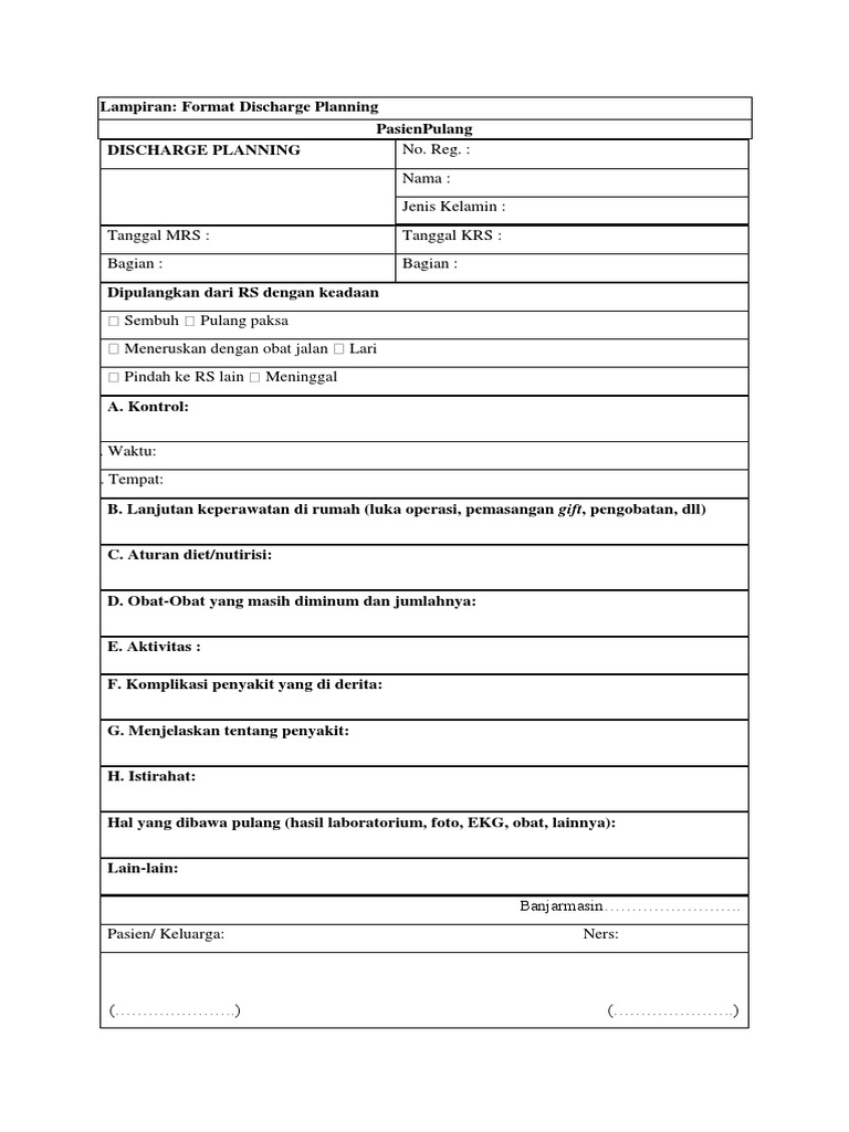 Contoh Format Discharge Planning Pasien | PDF | Kesehatan Holistik