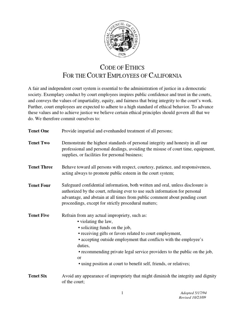Code of Ethics for Court Employees, State of California