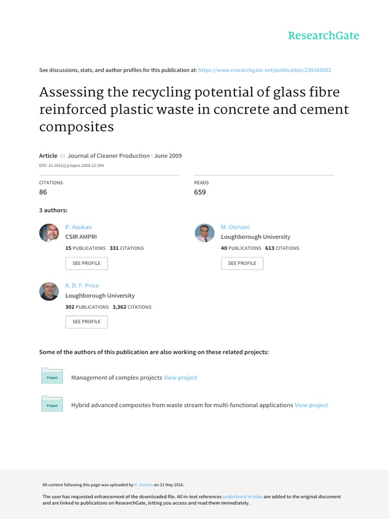 Assessing The Recycling Potential of Glass Fibre Reinforced Plastic ...