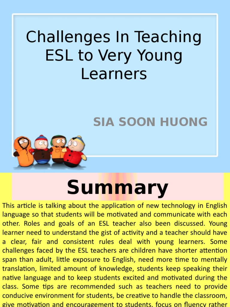 Challenges in Teaching ESL to Very Young Learners English As A Second