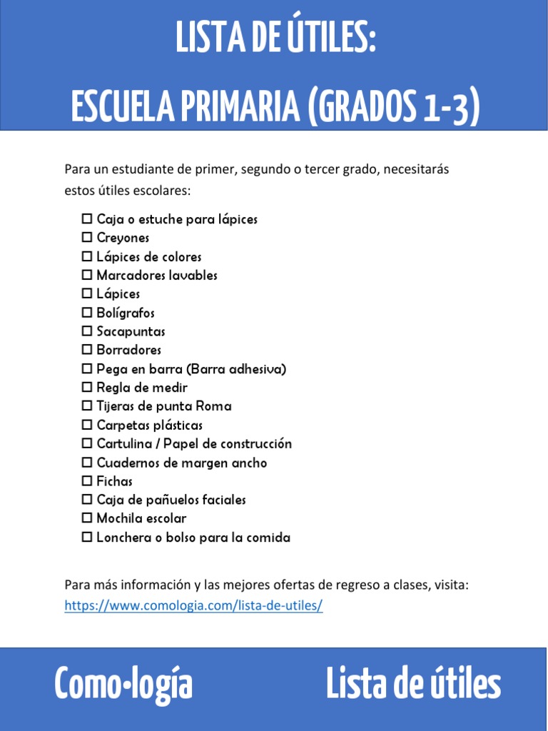 Lista de Utiles Primaria 1 A 3 Grado PDF