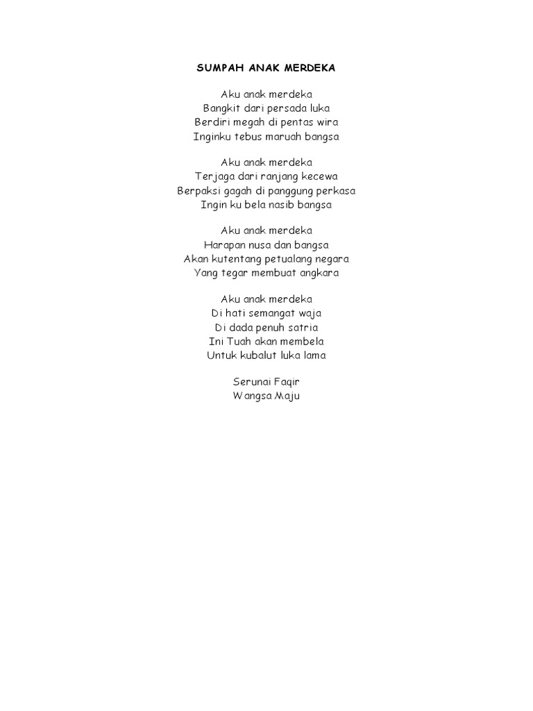 Sajak Aku Anak Merdeka
