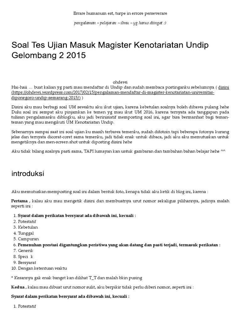 Soal Tes Ujian Masuk Magister Kenotariatan Undip Gelombang 2 2015