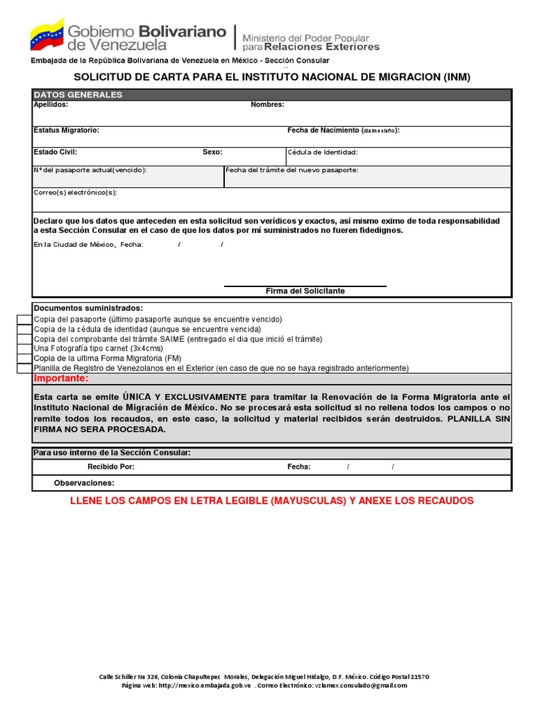 Solicitud Carta INM PDF | PDF