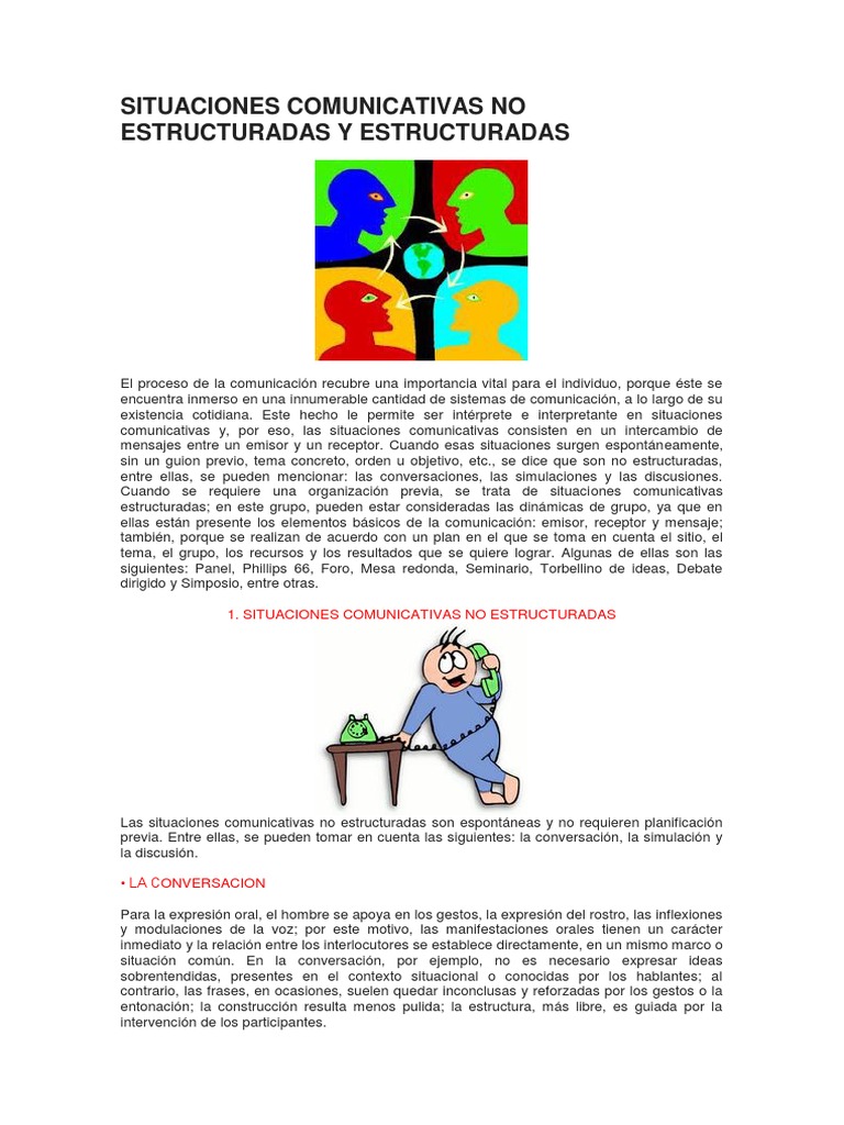 Situaciones Comunicativas No Estructuradas y Estructuradas Conversacion Comunicación