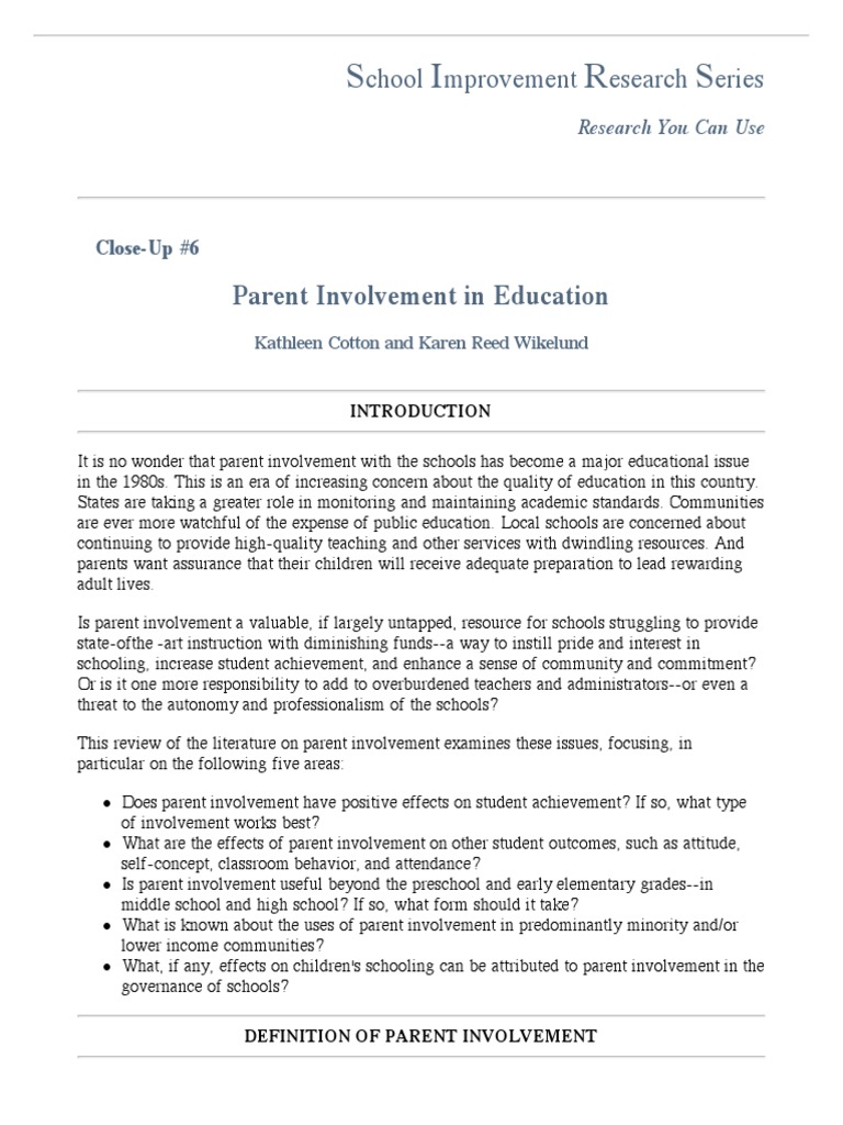 Parent Involvement in Education PDF | PDF | Career & Growth | Self ...