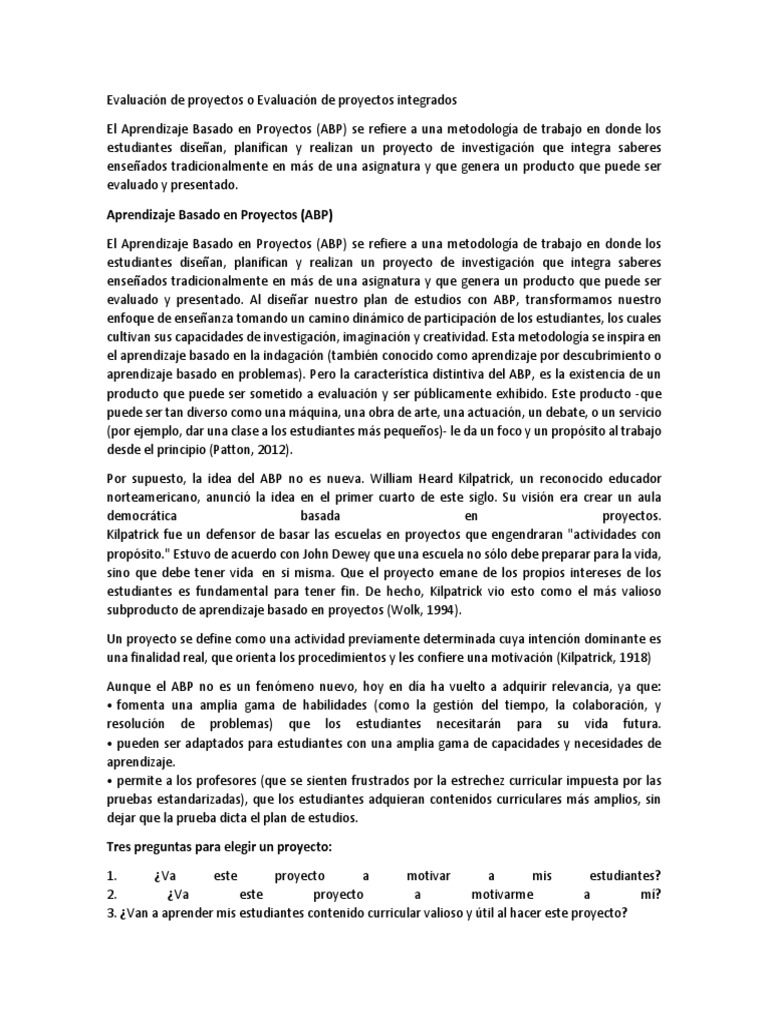 Evaluación de Proyectos Integrados ABP | PDF | Plan de estudios ...