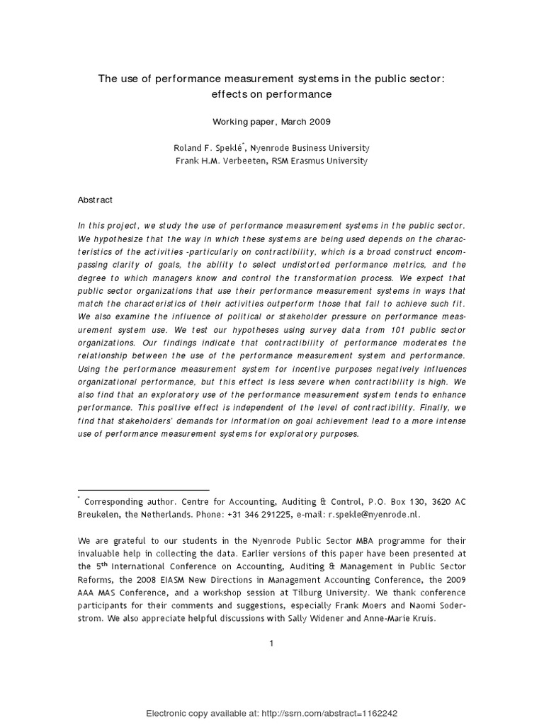 The Use of Performance Measurement Systems in The Public Sector ...