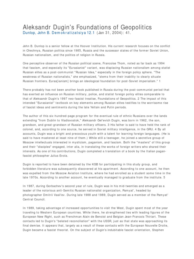 John dunlop aleksandr dugin s foundations of geopolitics pdf