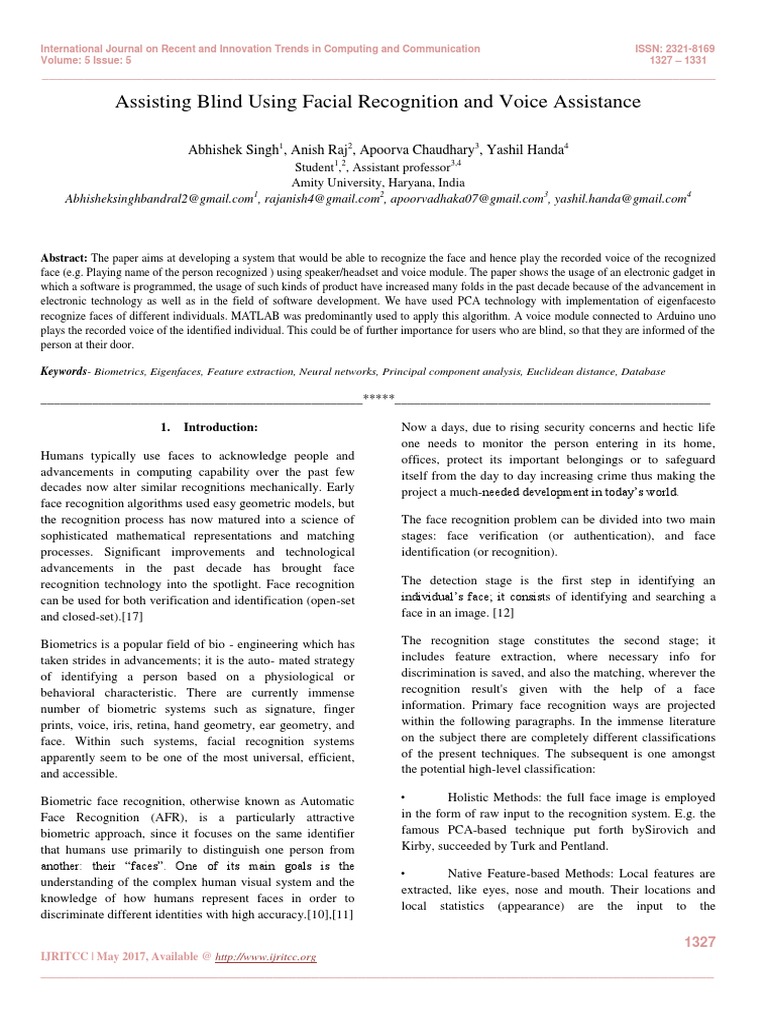 Assisting Blind Using Facial Recognition and Voice Assistance | PDF ...