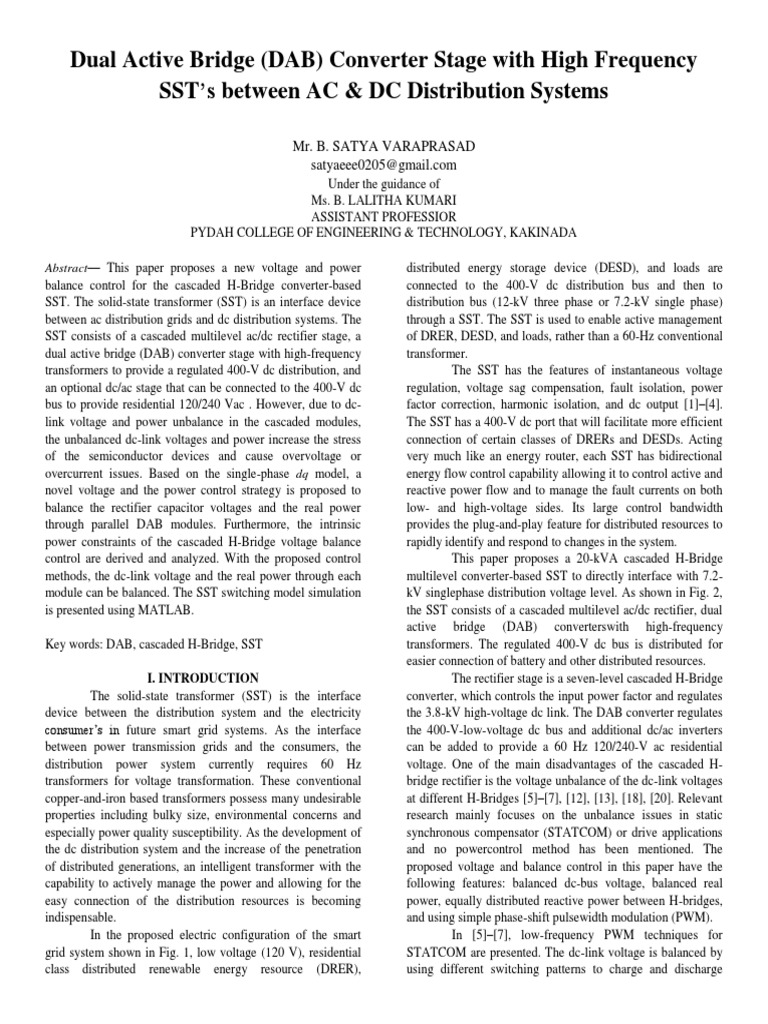 DAB Converter Control for SST Systems | PDF | Rectifier | Ac Power