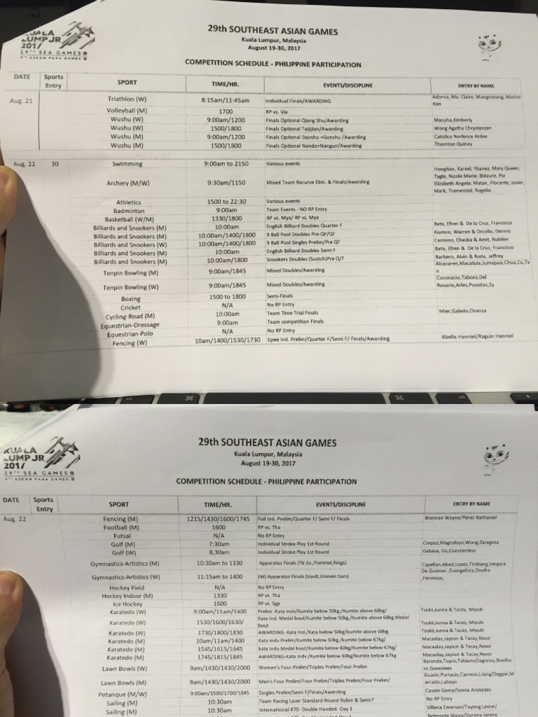 Games Schedule 2017 SEA