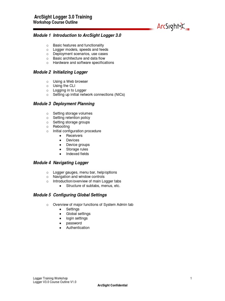 Arcsight Logger 3 0 Training: Workshop Course Outline Download Free
