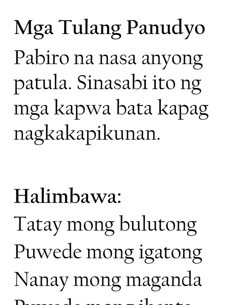 Halimbawa Ng Tulang O Awiting Panudyo - halimbawange