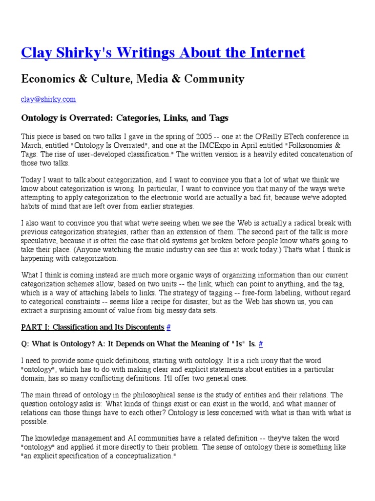 Shirky - Ontology Is Overrated | PDF | Diagnostic And Statistical ...