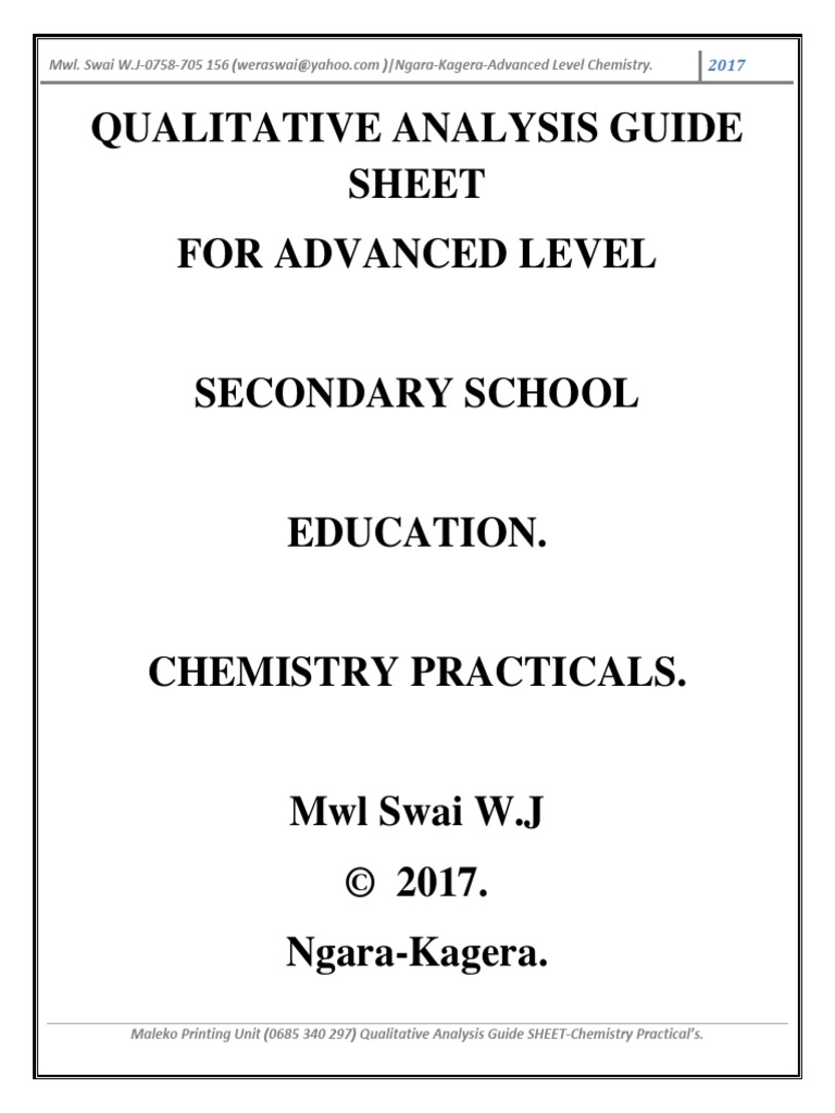 Qualitative Analysis Guide Sheet Molecules Physical Chemistry