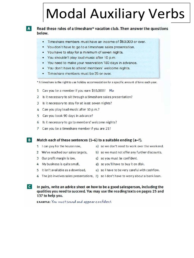 Modals Exercise | PDF | Semantics | Grammatical Conjugation