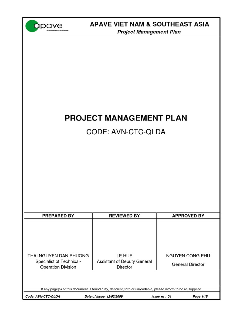 APAVE Vietnam Project Management Plan | PDF | Computers