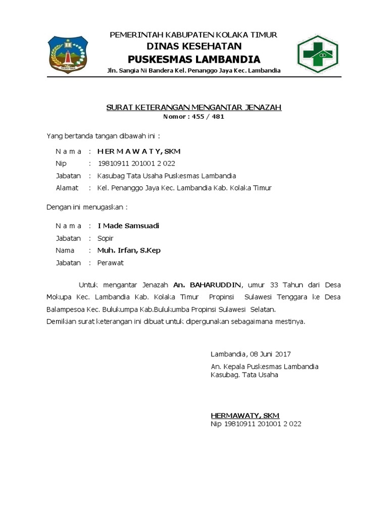 Surat Keterangan Mengantar Jenazah