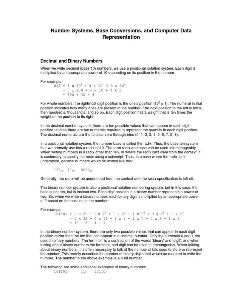 Number Systems, Base Conversions, and Computer Data Representation ...