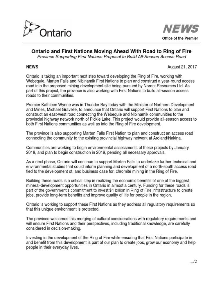 Ontario and First Nations Moving Ahead With Road To Ring of Fire PDF Business