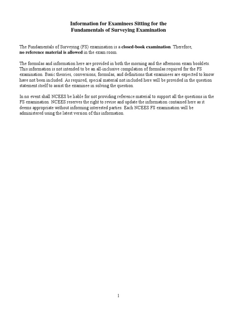 FS Exam Study Guide: Key Formulas | PDF | Latitude | Geodesy