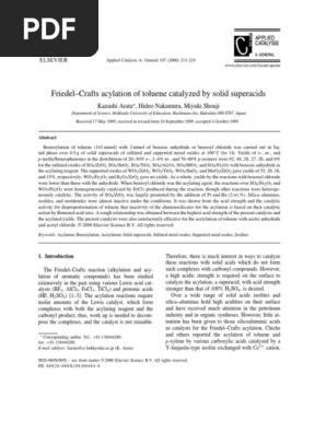 Friedel Crafts Acylation Of Toluene Catalyzed By Solid Superacids Catalysis Hydroxide