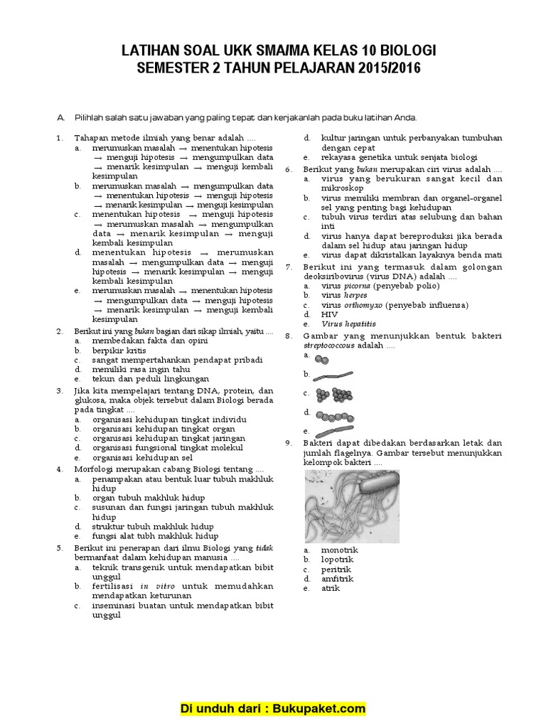 Soal UKK Biologi SMA Kelas 10