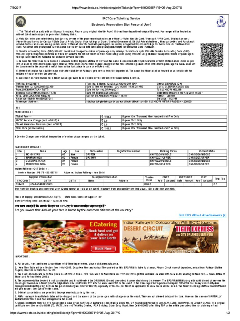 IRCTC e-Ticketing Guidelines | PDF | Identity Document | Ticket (Admission)