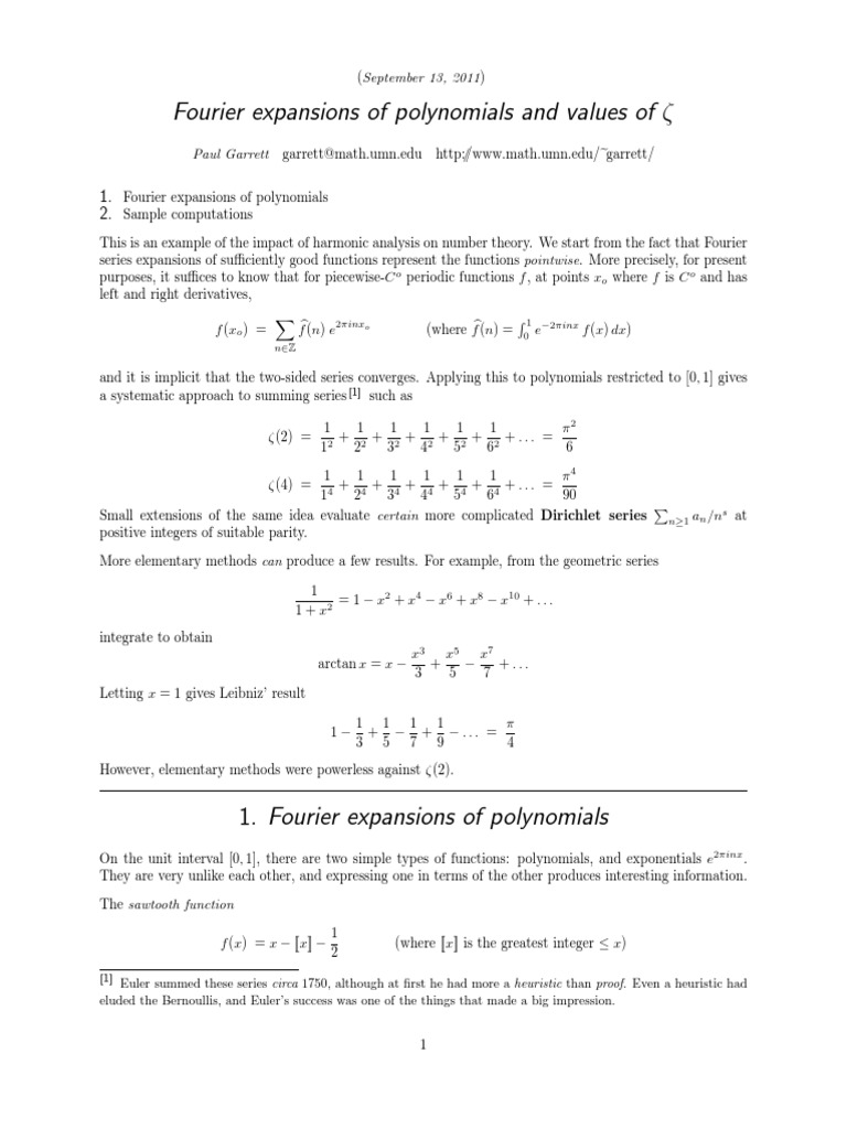 Fourier expansions of polynomials and values of ζ | Download Free PDF ...